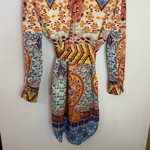 KAS Designs Multicolor Abstract Print Tie Waist Satin Shirt Dress - Picture 5 of 6